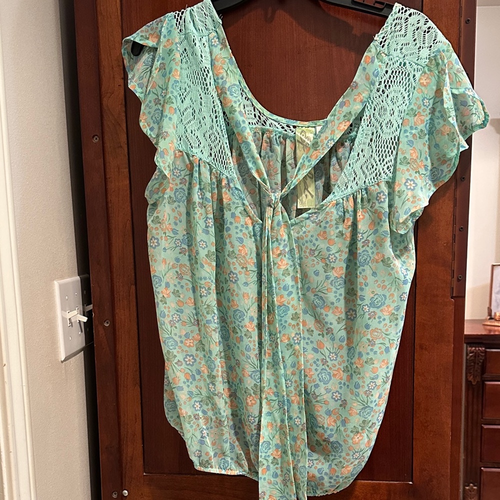 Spoiled Floral Lace Blouse - Mint and Peach